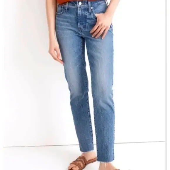 Madewell Medium Wash The Mid-Rise Perfect Vintage Jean Size Raw Hem Size 33 - Picture 1 of 13